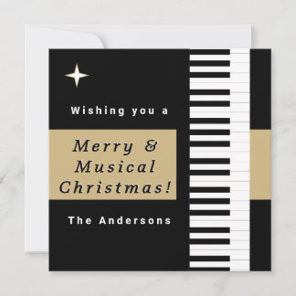 Elegant Piano Keys Modern Black White Christmas Card