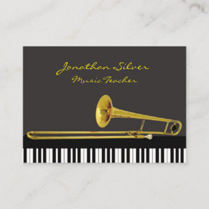 Elegant Piano Keys & Trombone Music Teacher Business Card