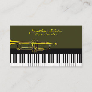Elegant Piano Keys & Trumpet Music Business Card