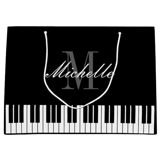 Elegant piano keys xmas gift bags with custom name (Front)