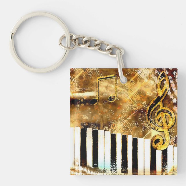 Elegant Piano Music & Notes Key Ring (Front)