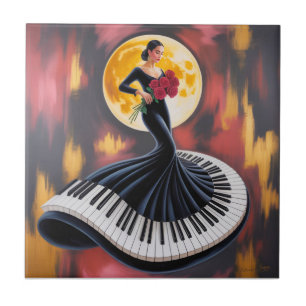 Elegant Piano Music Woman Art Design Tile