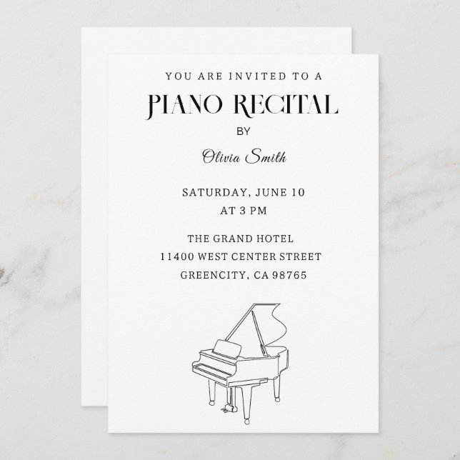 Elegant Piano Recital Invitation (Front/Back)