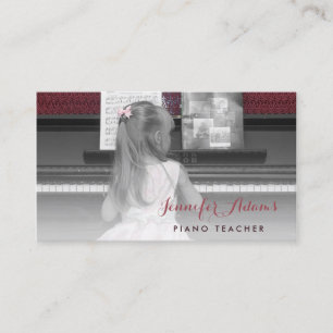 Elegant Piano Teacher Girl Student Pink Dress Business Card