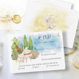 Elegant Piano   Violin doves Summer Wedding RSVP Card