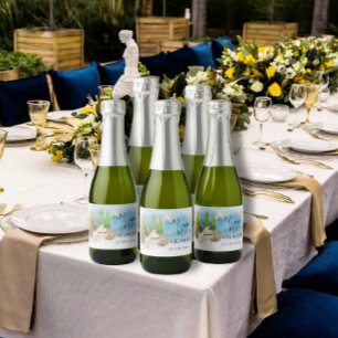 Elegant Piano   Violin flower doves Wedding Luxury Sparkling Wine Label