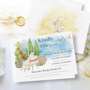 Elegant Piano Violin flowers doves Wedding RSVP Card
