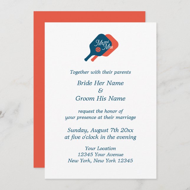 Elegant pickleball wedding invitation template (Front/Back)