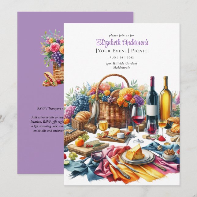 Elegant Picnic Party Birthday Retirement ANY Event Invitation (Front/Back)