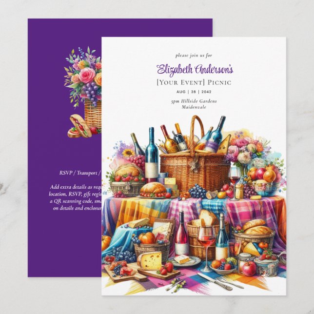 Elegant Picnic Party Birthday Retirement ANY Event Invitation (Front/Back)