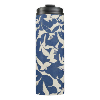 Elegant Pigeons in White and Blue Thermal Tumbler