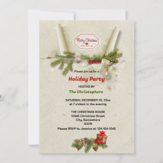elegant Pine and gifts beige Christmas Invitation