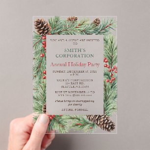 Elegant Pine Berries Corporate Holiday Party  Acrylic Invitations