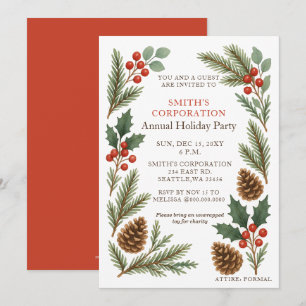 Elegant Pine Berries Corporate Holiday Party  Invitation