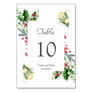 Elegant Pine Berry Christmas Balls Wedding  Table Number