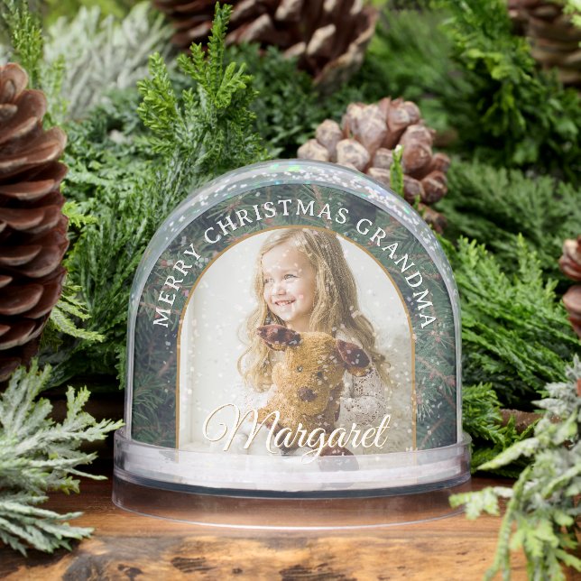 Elegant Pine Border Photo Snow Globe (Winter)