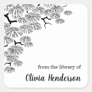 Elegant Pine Branch Bookplate From the Library of Square Sticker