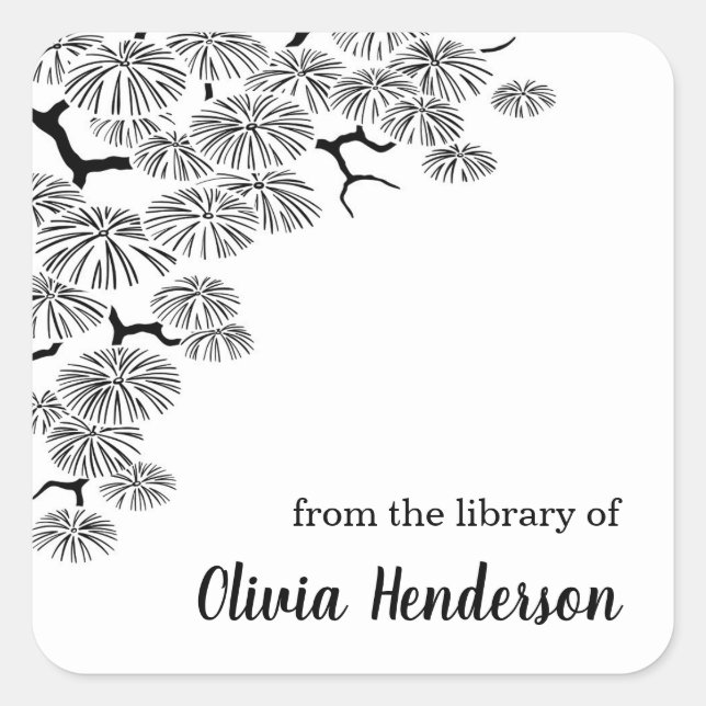 Elegant Pine Branch Bookplate From the Library of Square Sticker (Front)