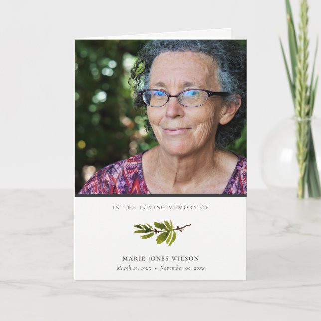 Elegant Pine Branch Fauna Photo Sympathy Memorial Thank You Card (Front)