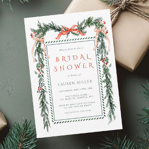 Elegant Pine Branch Frame Christmas Bridal Shower Invitation