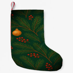 Elegant Pine Branches with Golden Ornaments Small Christmas Stocking