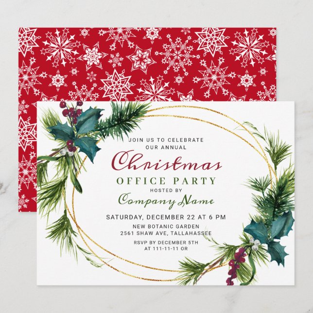 Elegant Pine Christmas Holiday OFFICE Party Invitation (Front/Back)