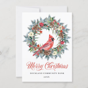 Elegant Pine Christmas Wreath Cardinal Corporate  Holiday Card