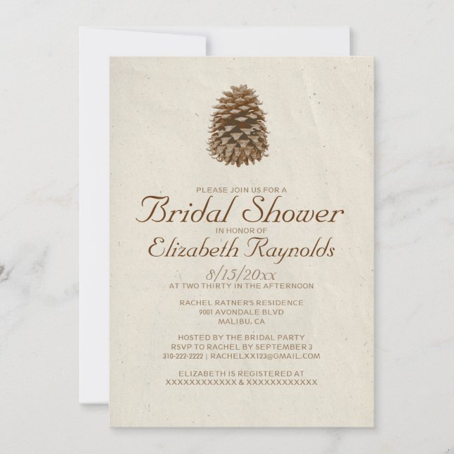 Elegant Pine Cone Bridal Shower Invitations (Front)