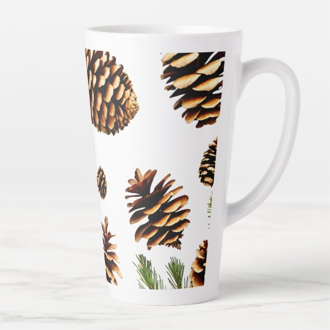 Elegant Pine Cone Outline Latte Mug, 17oz Mug (Right)