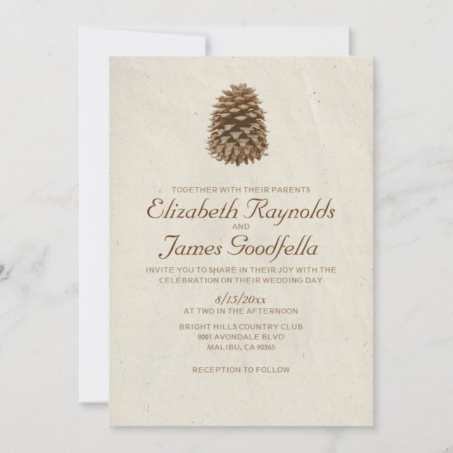 Elegant Pine Cone Wedding Invitations (Front)