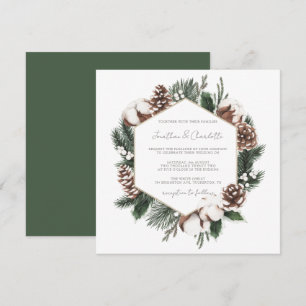 Elegant Pine & Cotton Winter Wedding Invitation