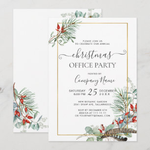 Elegant Pine Eucalyptus Christmas Office Party Invitation