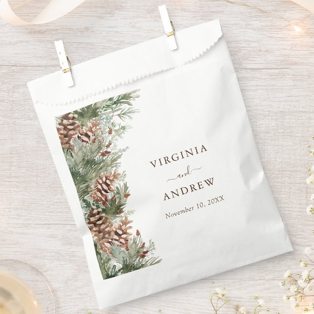 Elegant Pine Favour Bags (Elegant Watercolor Pine Forest Favor Bag by Painted Paperie)