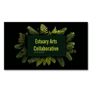 Elegant Pine Fern Evergreen Black Botanical Magnetic Business Card