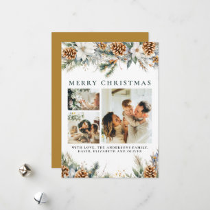 Elegant Pine Foliage   Botanical Gold Christmas Holiday Card