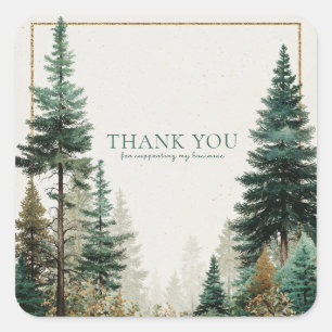 Elegant Pine Forest Gold Frame Rustic Winter Square Sticker
