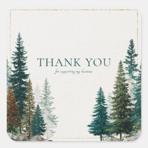 Elegant Pine Forest Rocky Base Gold Frame Rustic Square Sticker