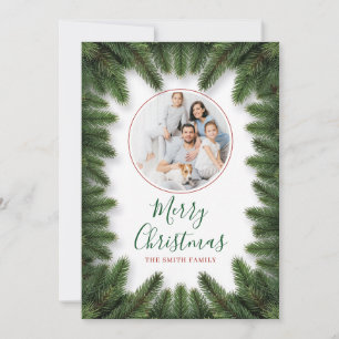 Elegant Pine Frame Family Photo Christmas Holiday Card