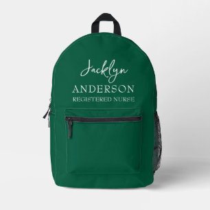 Elegant Pine Green Custom Nurse Printed Backpack