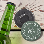 Elegant Pine Green Floral Wreath Monogram Bottle Opener<br><div class="desc">Elegant pine green floral round button bottle openers with your monogram and date. Perfect idea for wedding favours or gifts for guests for any occasion.</div>