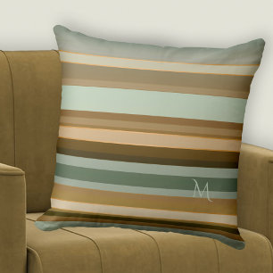 Elegant Pine Green Grey Brown Striped Pattern Cushion