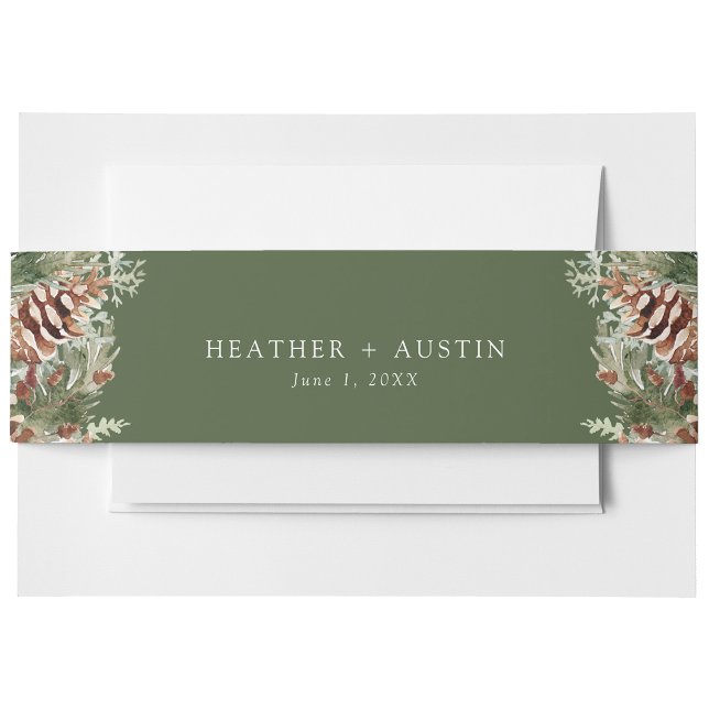 Elegant Pine Invitation Belly Band (Elegant Green Pine Evergreen Invitation Belly Band by Painted Paperie
)
