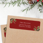 Elegant Pine Leaves Christmas Return Address<br><div class="desc">This simple,  elegant Christmas return address label features elegant typography on a deep red background completed with illustrations of watercolour pine leaves and seasonal holly berries. Easy to personalise with your family name and address. Pair with our matching items in the same theme for a co-ordinated Christmas look!</div>