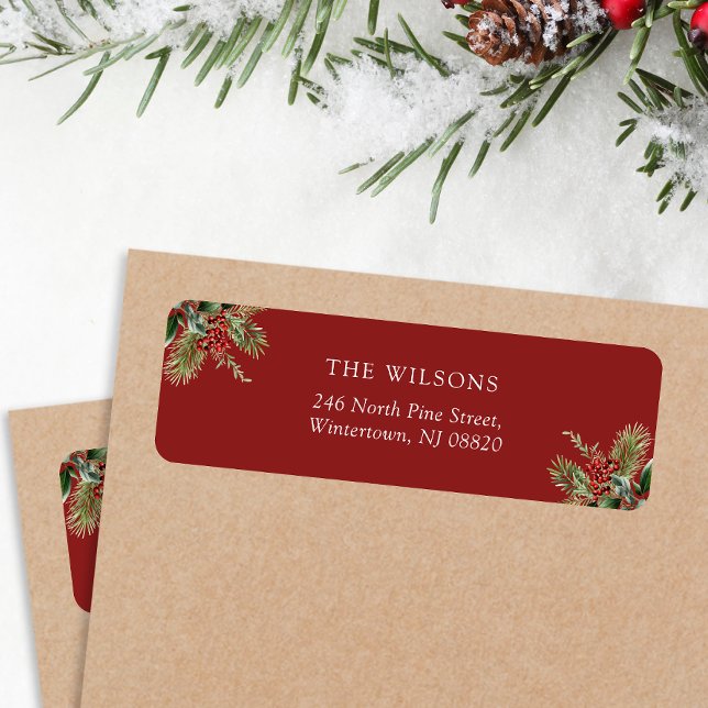 Elegant Pine Leaves Christmas Return Address (Creator Uploaded)