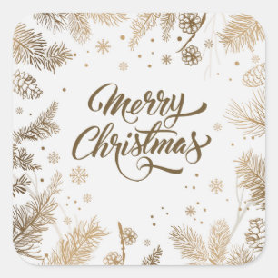 Elegant Pine Leaves & Cones Holiday Sticker