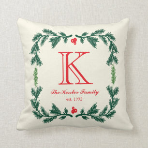 Elegant Pine Monogram Holiday Throw Pillow