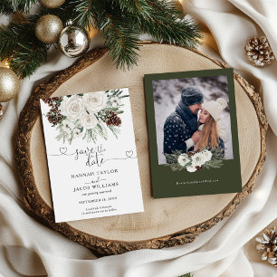 Elegant Pine Photo Winter Wedding Save The Date