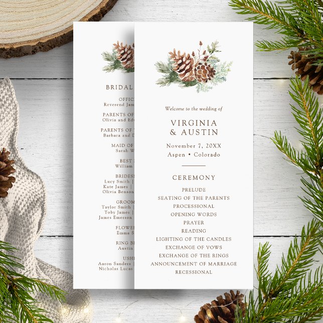 Elegant Pine Programme (Elegant White Watercolor Evergreen Pine Wedding Program by Painted Paperie
)