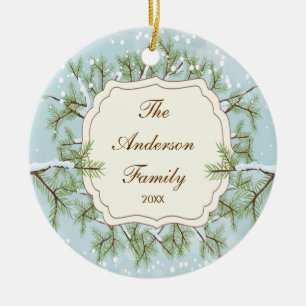 Elegant Pine Tree  Branche Dated Family Christmas Ceramic Tree Decoration