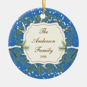 Elegant Pine Tree  Branche Dated Family Christmas Ceramic Tree Decoration